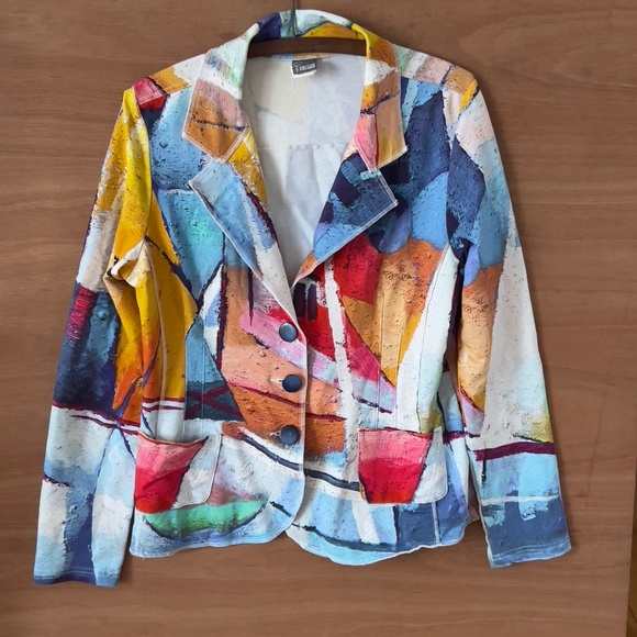 Simply Art by Dolcezza multicolor blazer size M medium artsy abstract button - Picture 1 of 7
